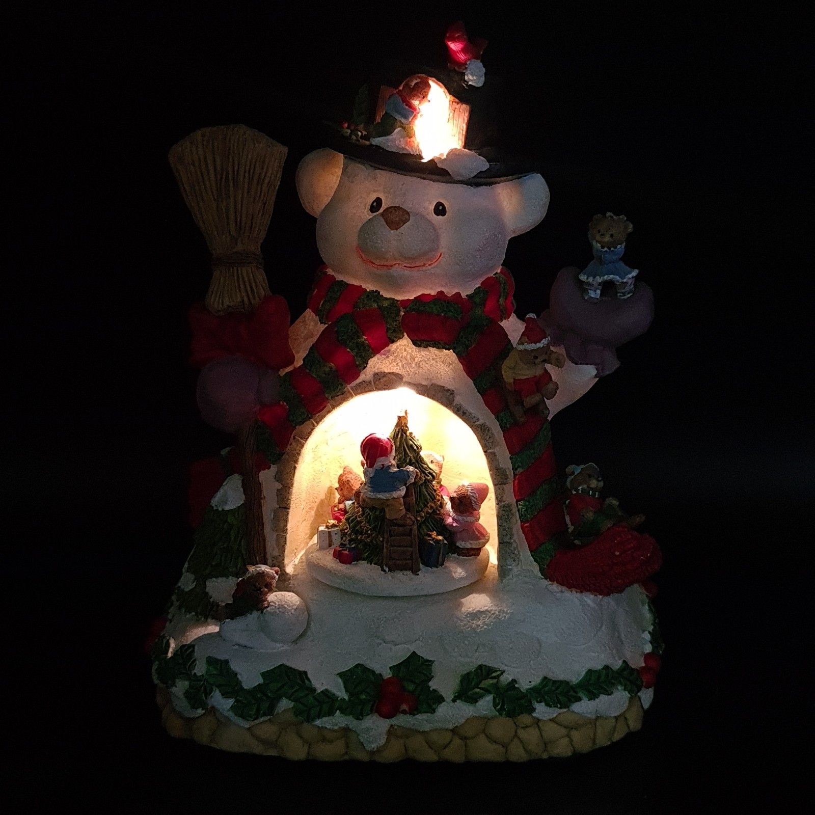 Light Up Christmas Music Box Teddy Bear Snowman & Bears Playing To Xmas Song photo furniture