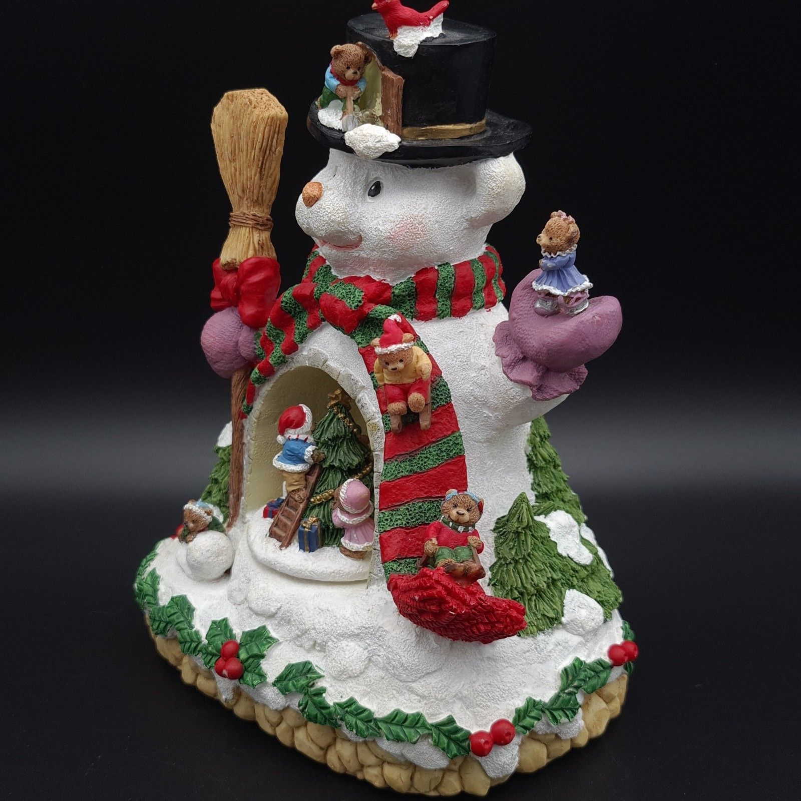 Light Up Christmas Music Box Teddy Bear Snowman & Bears Playing To Xmas Song photo for sale