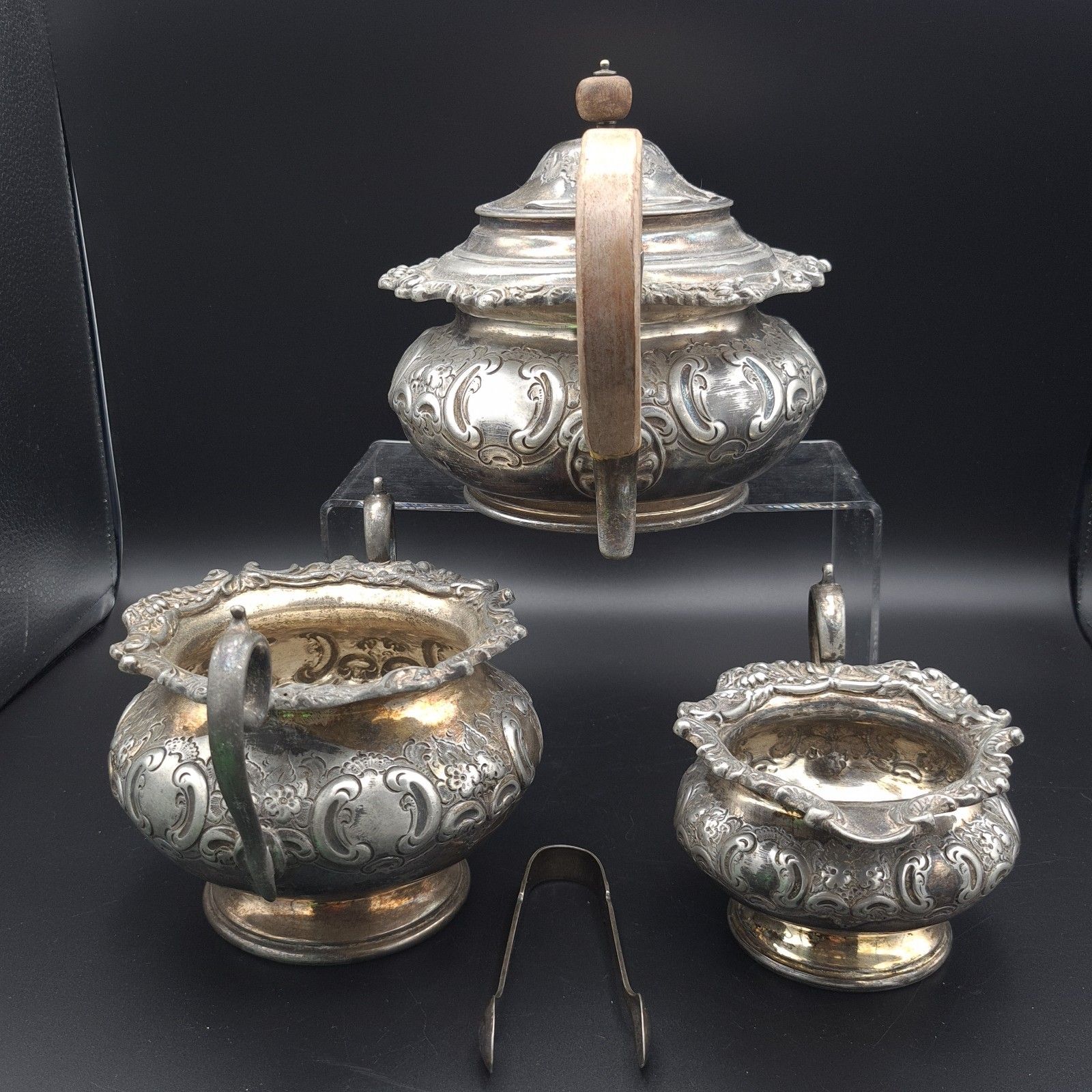 Jd & Sons Antique Tea Set Silverplate Victorian Teapot Sugar Bowl & Tongs Jug photo furniture