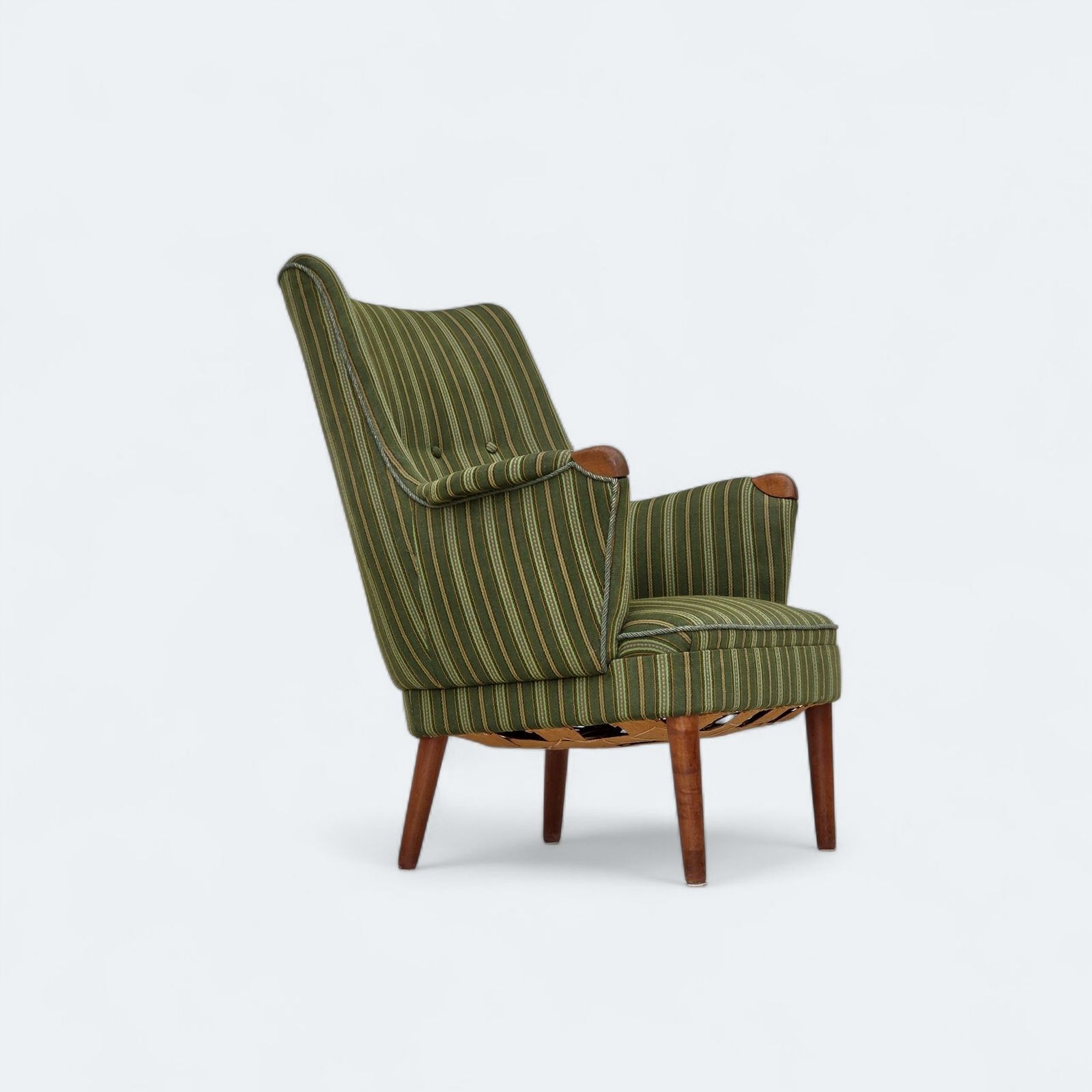 1960s, Danish Armchair, Green Furniture Wool, Teak Wood.