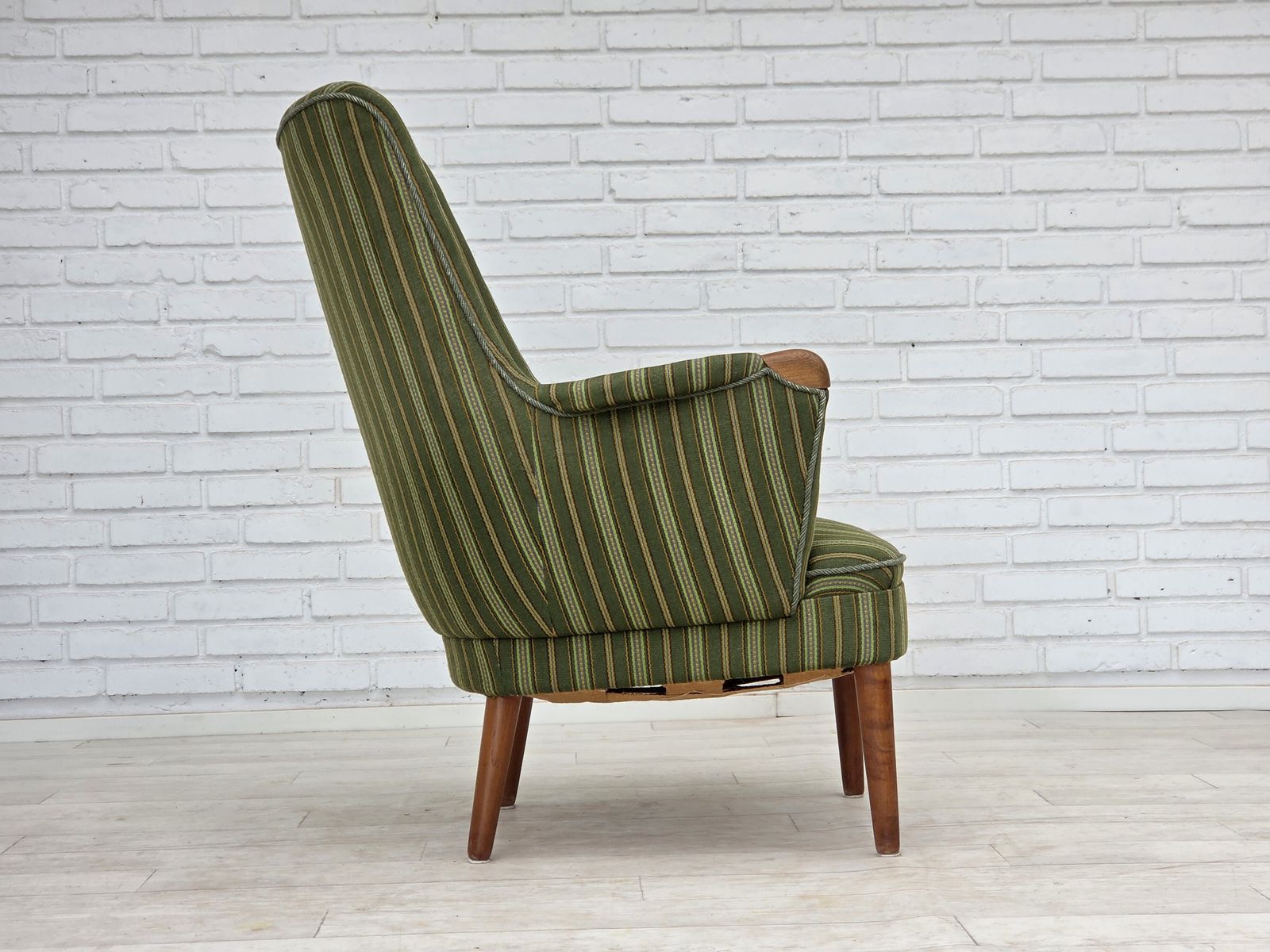 1960s, Danish Armchair, Green Furniture Wool, Teak Wood. photo vintage