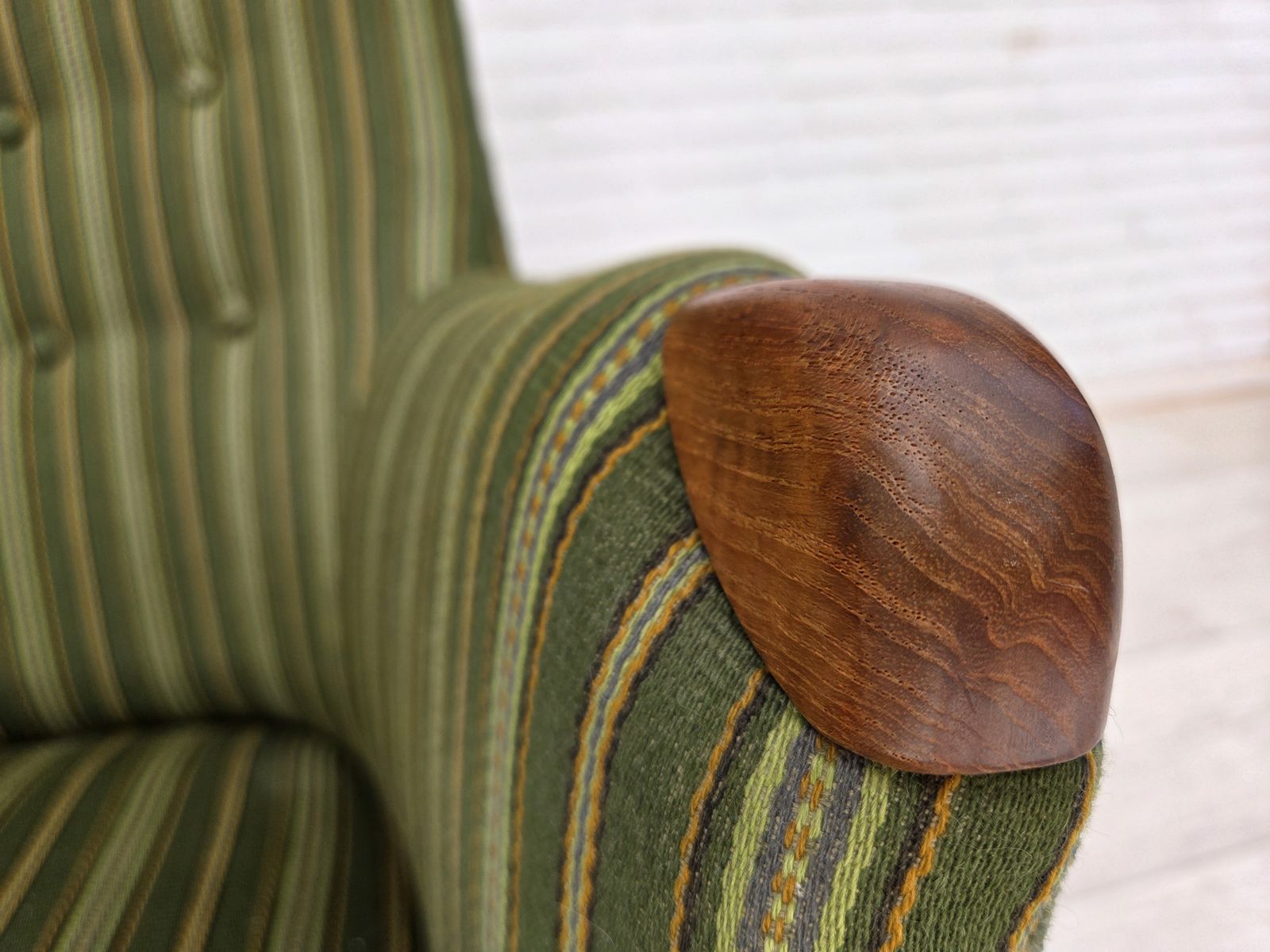 1960s, Danish Armchair, Green Furniture Wool, Teak Wood. photo buy