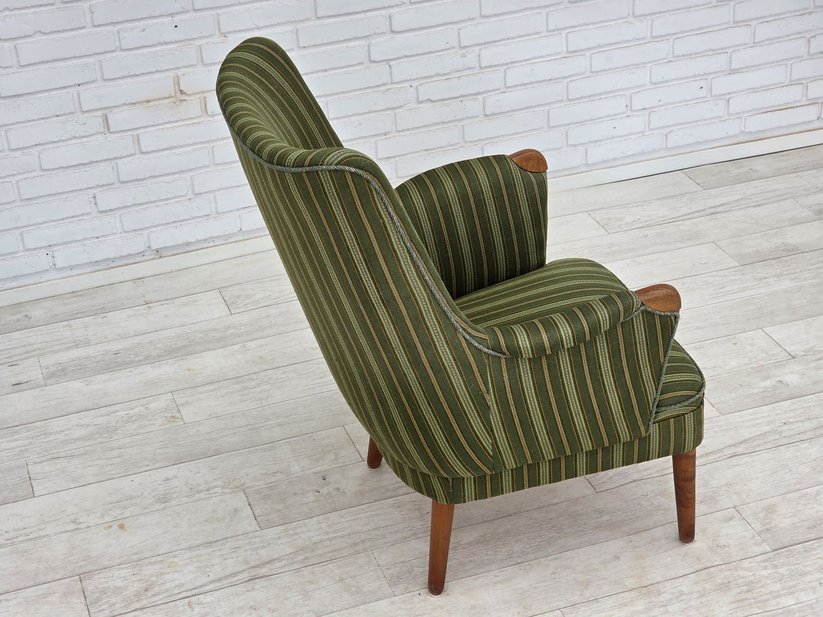 photo for sale 1960s, Danish Armchair, Green Furniture Wool, Teak Wood.