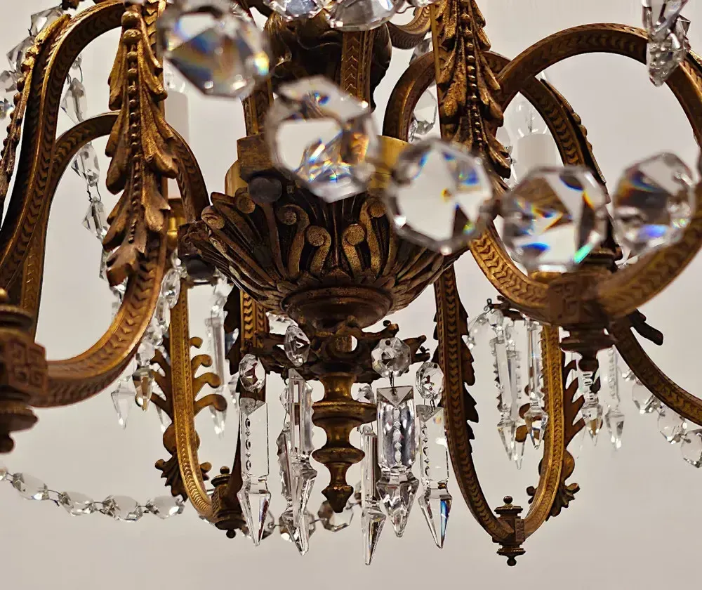 A Very Rare Large 19th Century French Gilt Bronze And Crystal Eight Branch Rewired Gasolier photo for sale