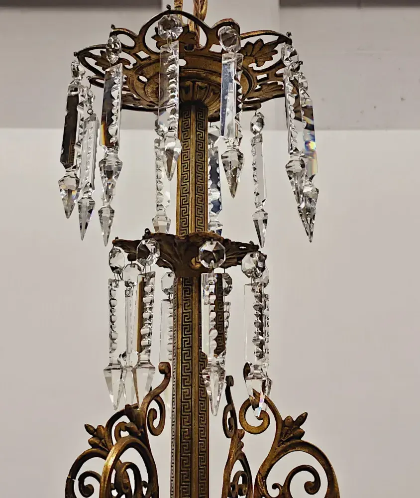 A Very Rare Large 19th Century French Gilt Bronze And Crystal Eight Branch Rewired Gasolier photo 7205.5266