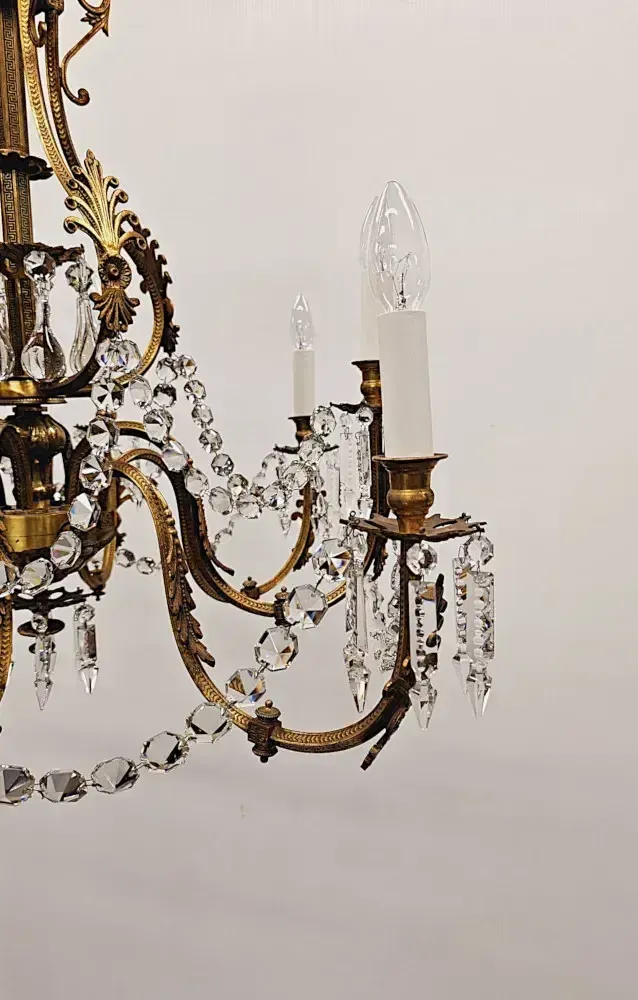 A Very Rare Large 19th Century French Gilt Bronze And Crystal Eight Branch Rewired Gasolier photo vintage