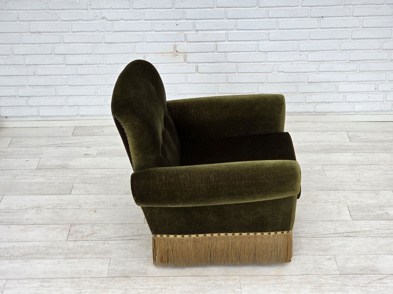 1970s, Danish Lounge Chair, Low, Furniture Velour, Ash Wood Legs. photo vintage