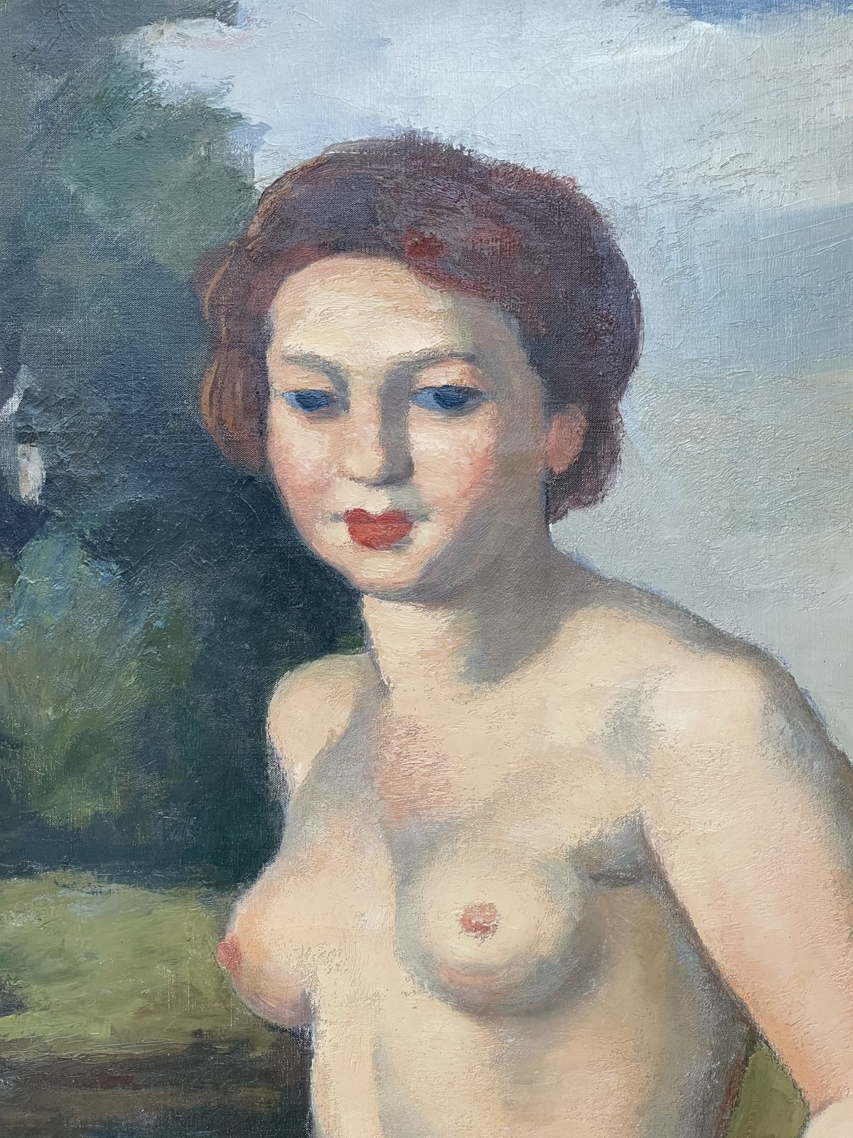 "Nude Woman Holding A Yellow Drape In A Landscape", Charles Kvapil (1884 1957) photo for sale