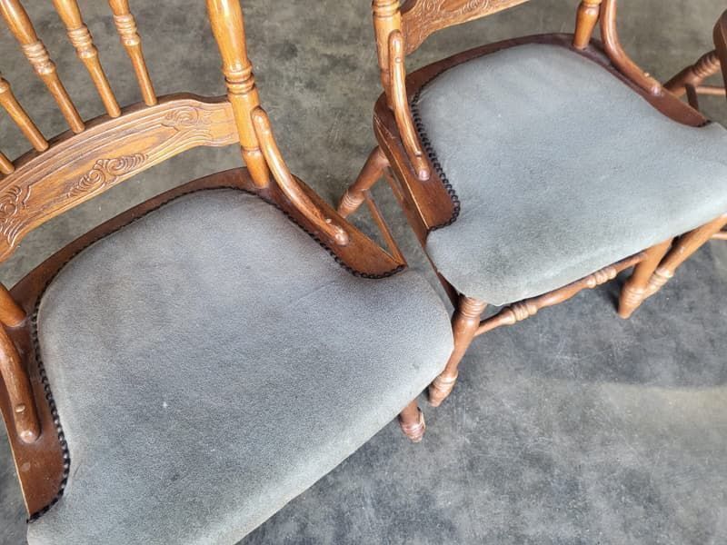 20thc 4 Continental High Back Carved Kitchen Country Dining Chairs Fabric Seats photo vinterior