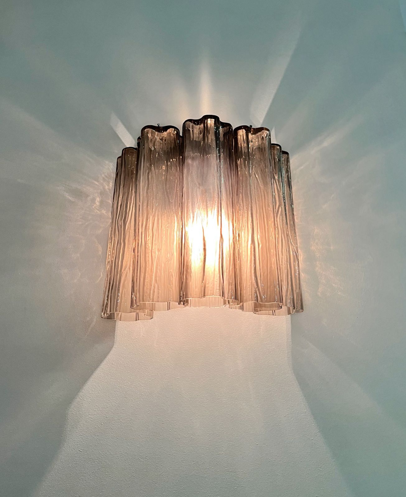 photo vinterior Fantastic Pair Of Murano Glass Tube Wall Sconces   5 Smoked Glass Tube