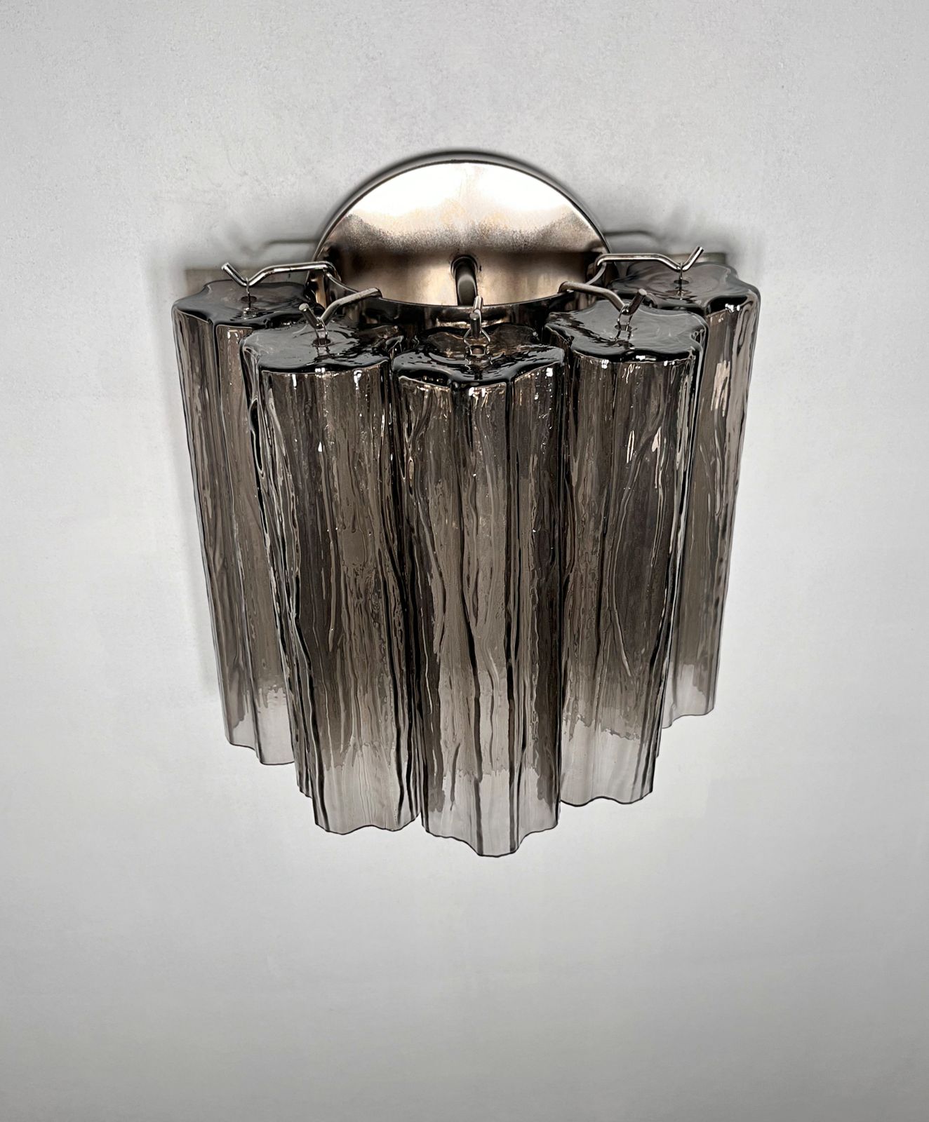 photo buy Fantastic Pair Of Murano Glass Tube Wall Sconces   5 Smoked Glass Tube