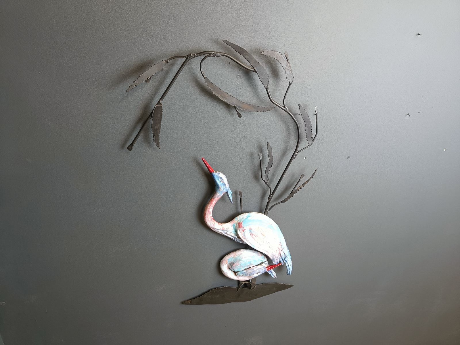 Large Ceramic Héron Or Crane Bird Wall Sculpture, 1970s photo Home Decor