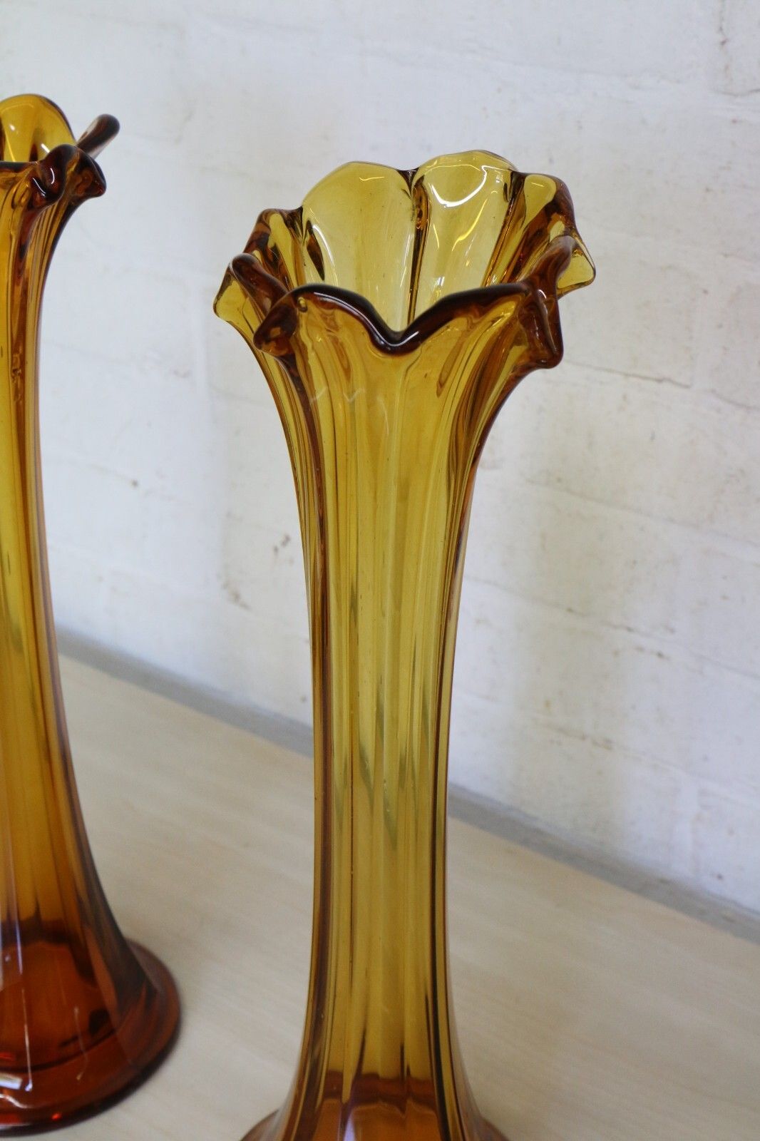 photo furniture Pair Vases Vintage Italian Moulded Glass Vases Large Striking And Unusual