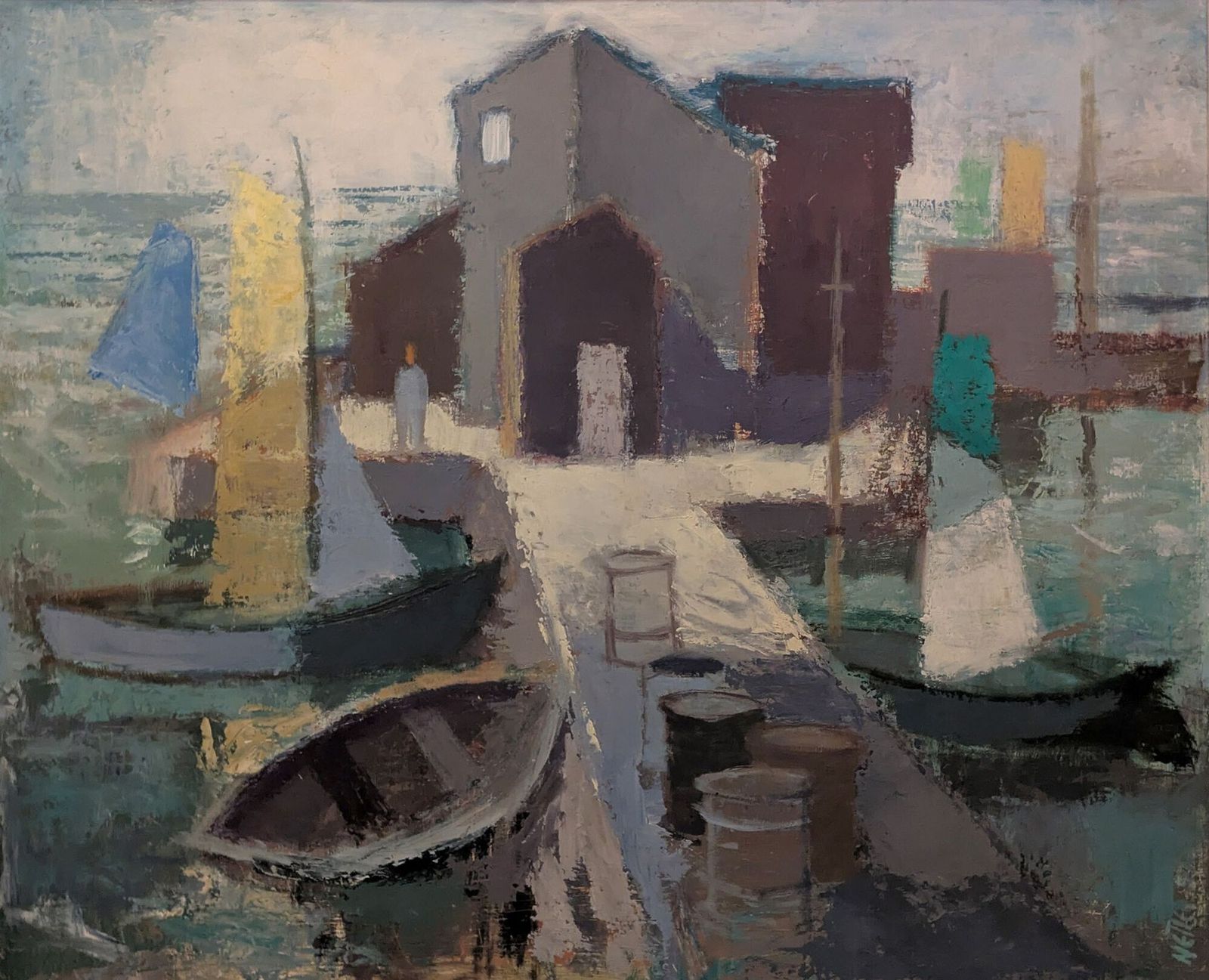 20th Century Swedish School 'Dinghies At A Quayside' photo furniture