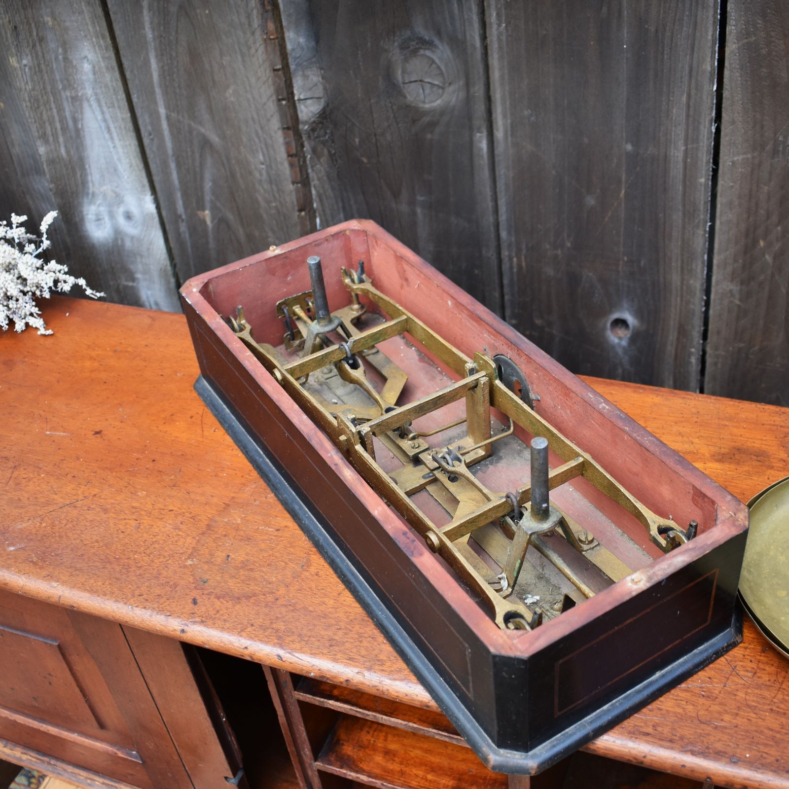 Antique French Marble Topped Brass Ebonised Inlaid Grocery Shop Weighing Scales photo vintage