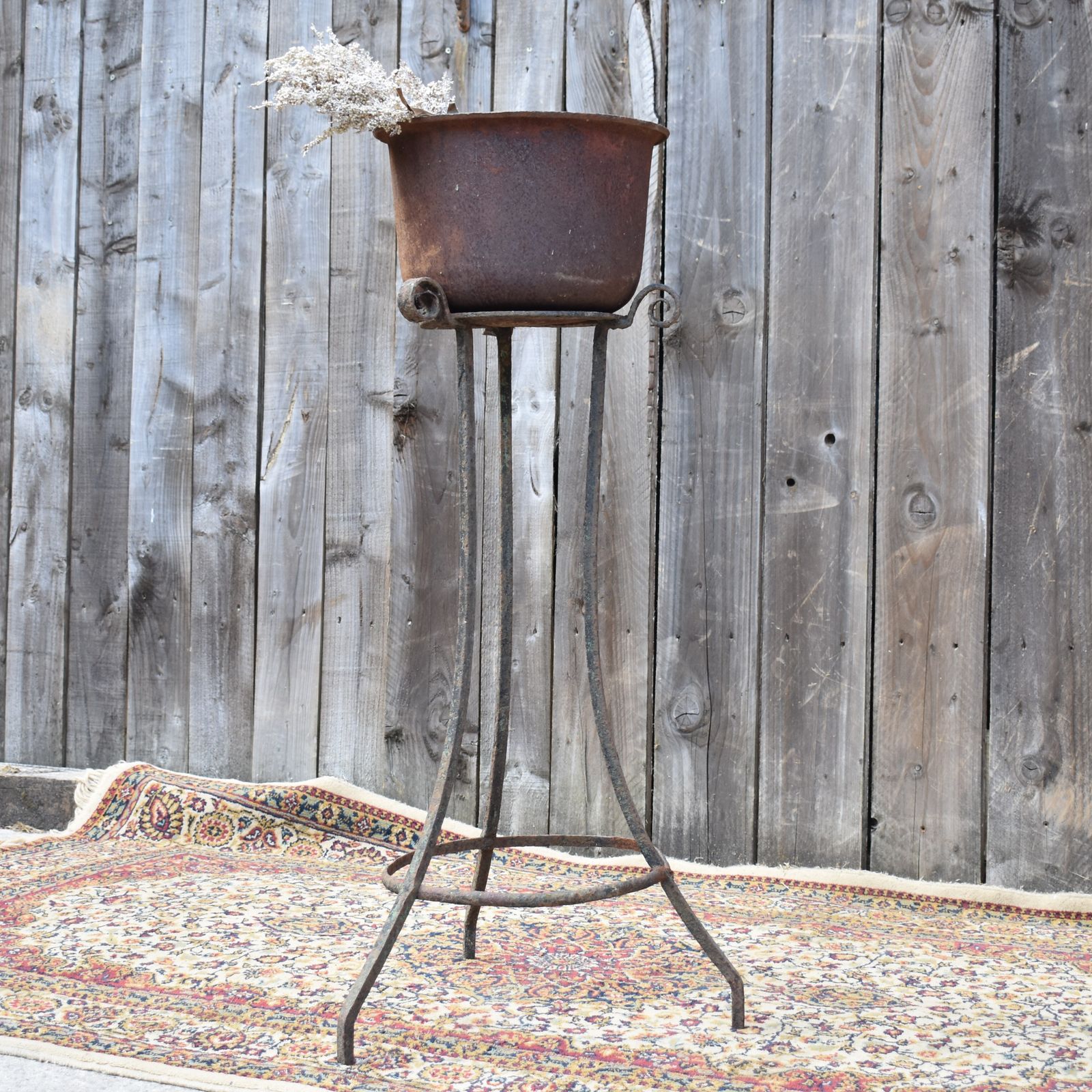 Antique Blacksmith Hand Made Wrought Iron Stand Heavy Garden Cast Iron Planter