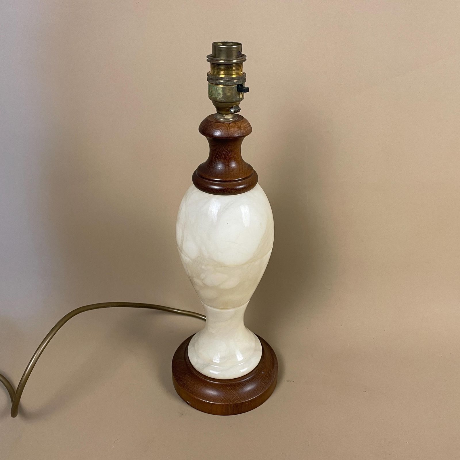 Antique Marble & Wood Lamp Light Bedside Table Desk Side Light Vintage Retro Cream Marbled Round Brass Gold Brass Fitting Large