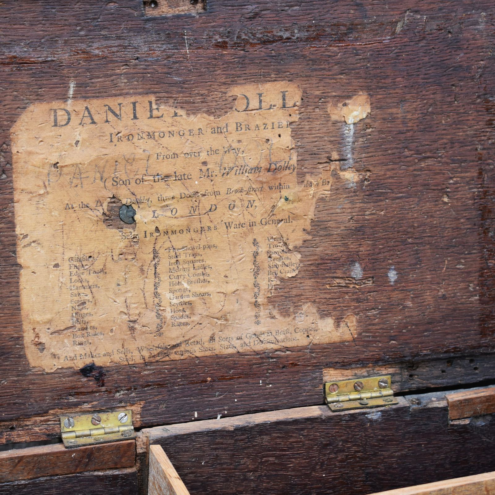 Antique 18th Century Daniel Dolley Ironmongers Drapers Oak Candle Box Case photo for sale