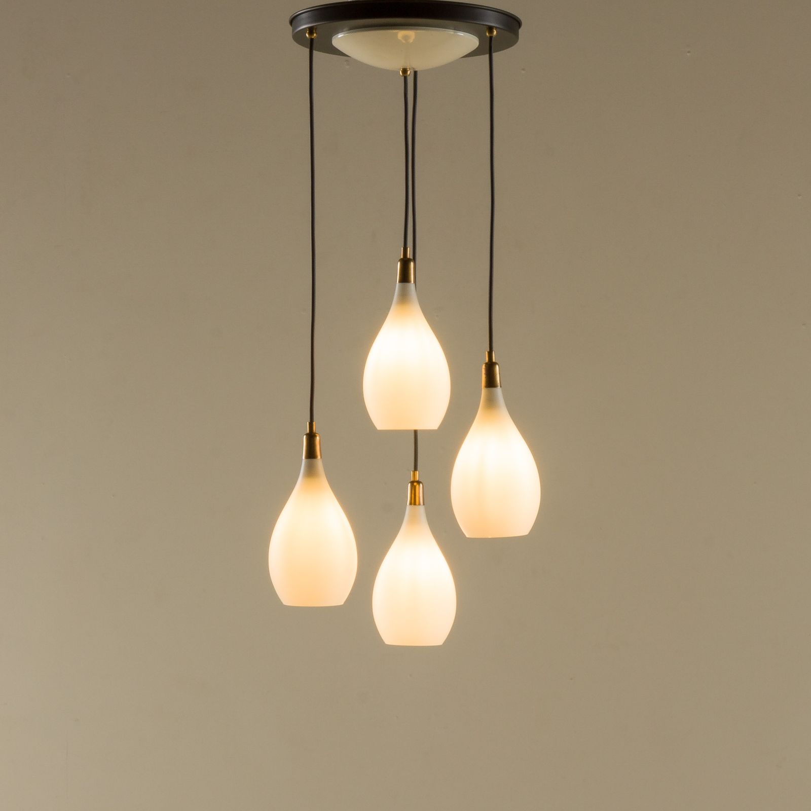 Italian Vintage Chandelier In Opaline Glass, Mid Century Modern 1970s photo vintage