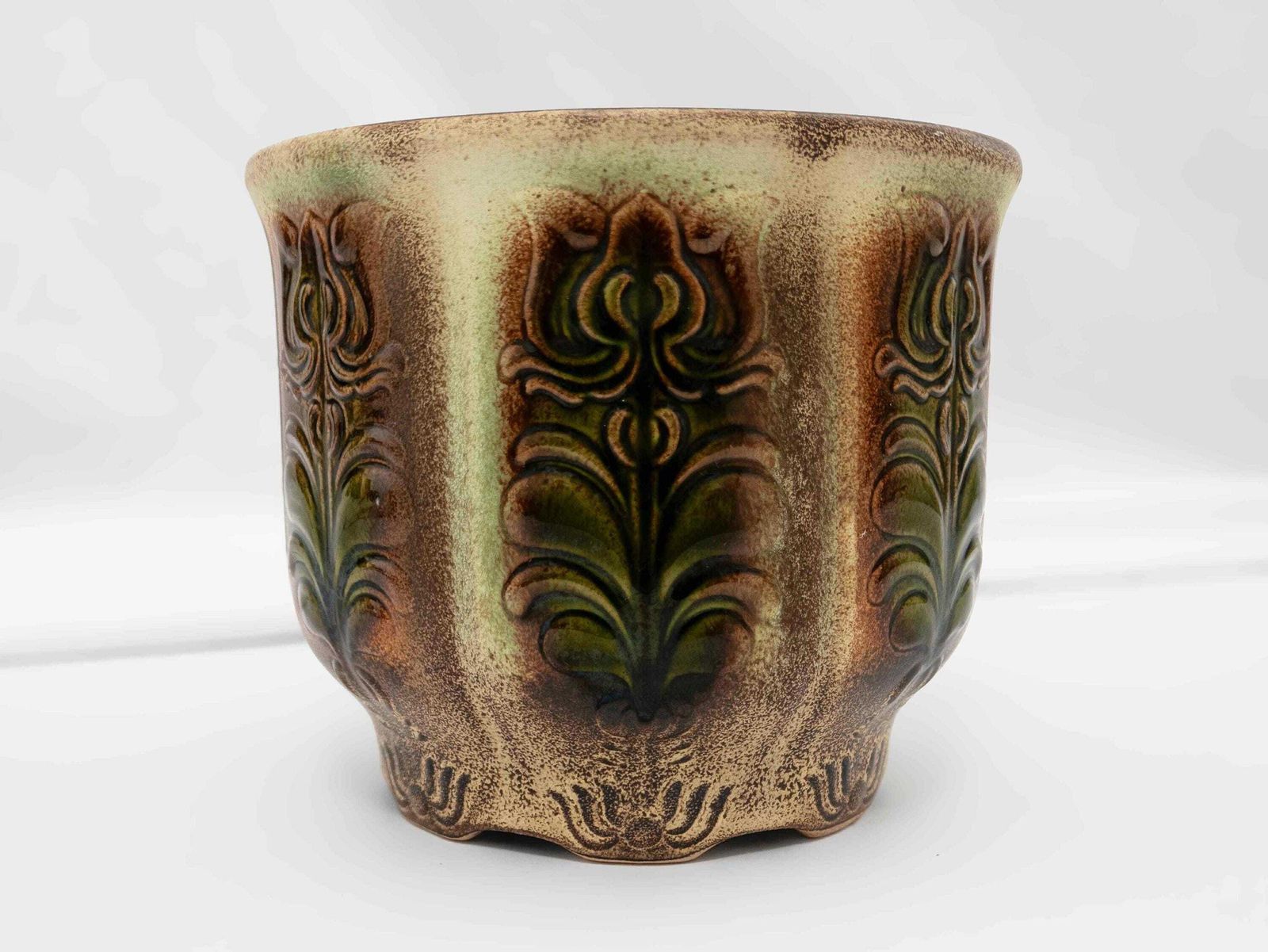 West German Ceramic Plant Pot Planter Beige Brown Green Design Vintage Studio Pottery 1970s Mid Century Home Decor photo buy