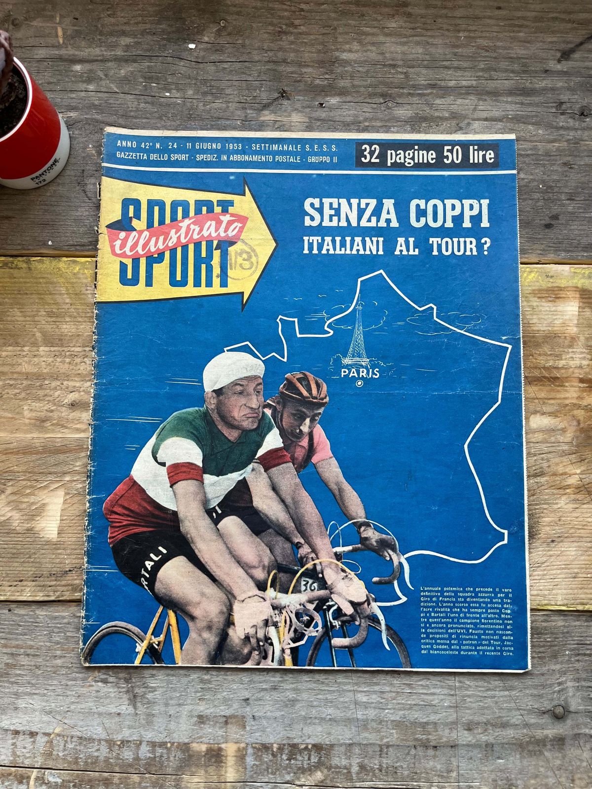 Vintage Cycling Print   Fausto Coppi / Gino Bartali 1953 photo furniture