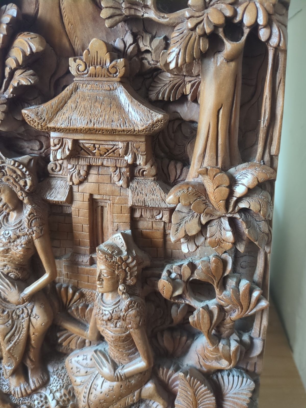Carved Wooden Panel 3d. Rama, Sita And Hanuman photo Art