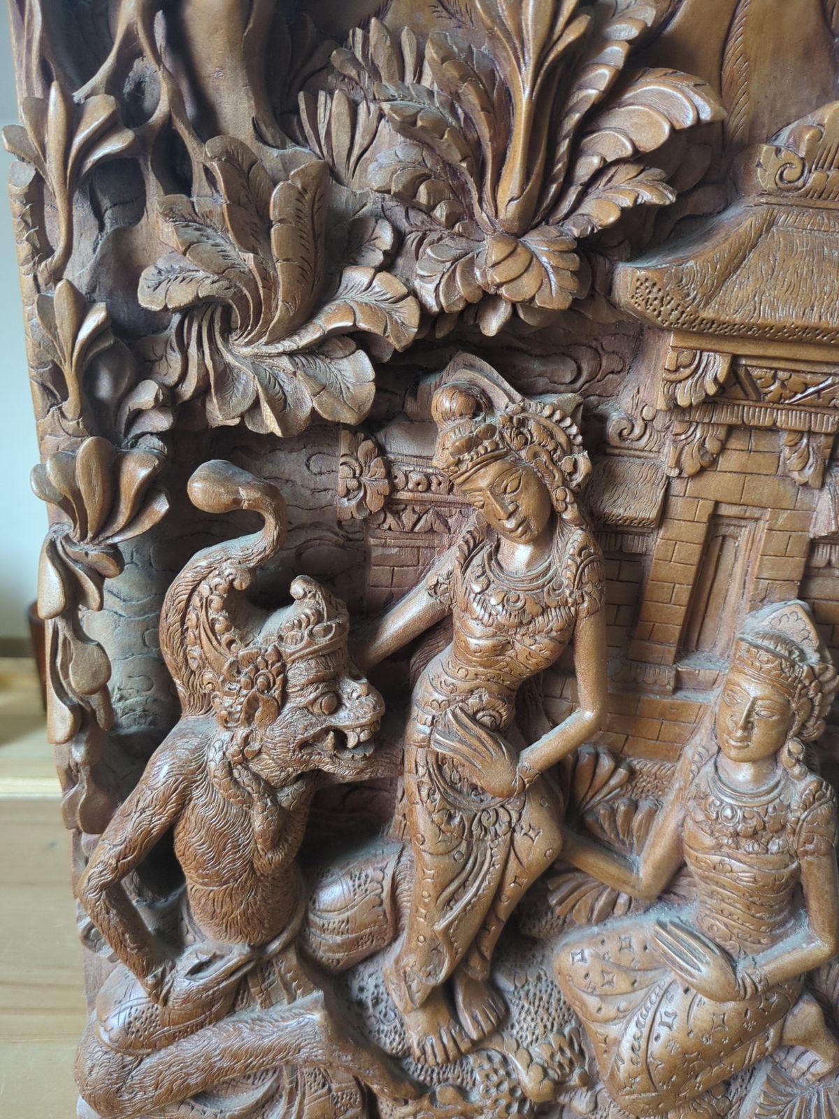 Carved Wooden Panel 3d. Rama, Sita And Hanuman photo 280.0