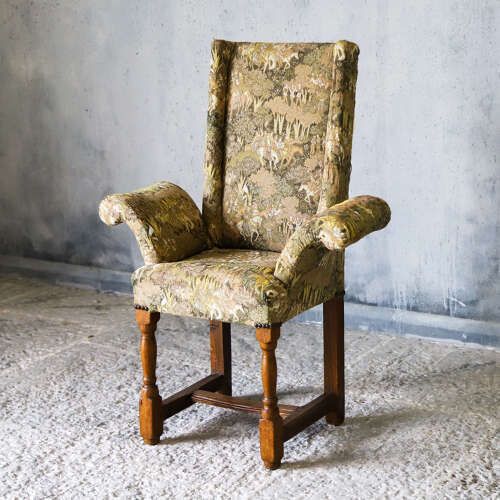 Bespoke Child’s Throne Chair   Oak & Exquisite Upholstery   English Early 20th‑Century photo furniture