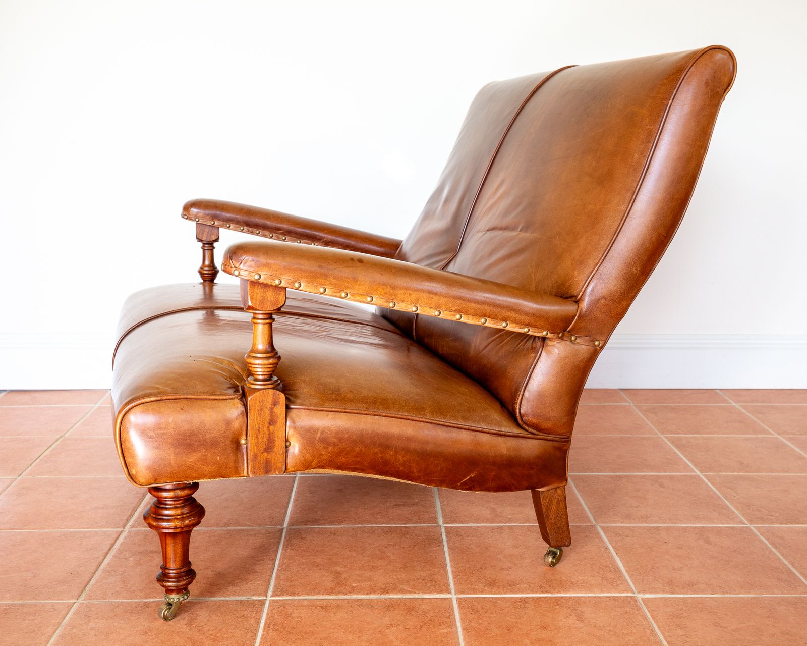 Furniture Open Arm Hide Leather Library Sofa Country House Howard & Sons Style By Mulberry Mahogany 2 Seater English Leather Chair Library Chair Leather Hide photo