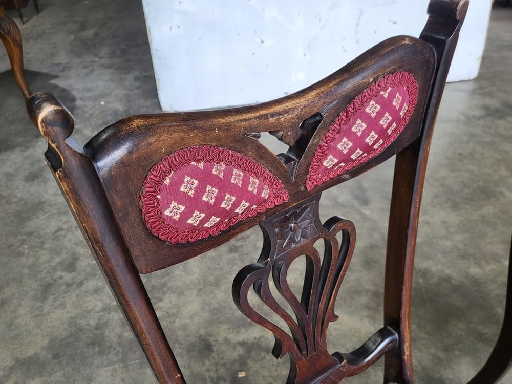 4 Antique Art Nouveau High Back Dining Chairs Curved Legs photo for sale