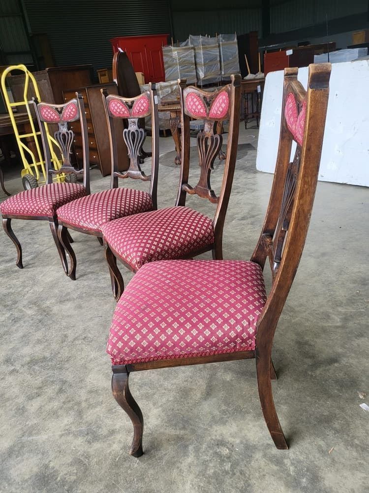photo for sale 4 Antique Art Nouveau High Back Dining Chairs Curved Legs