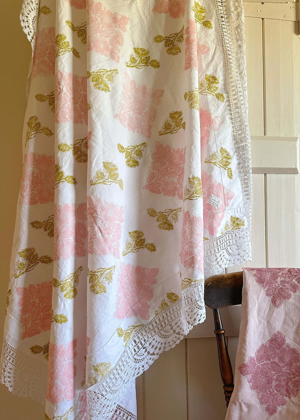 Wild Rose With Lace  Reworked Tablecloth photo for sale