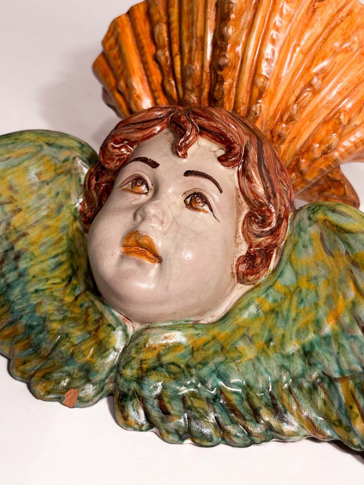 Italian Ceramic Wall Vase With Angel Early Twentieth Century photo 163.0