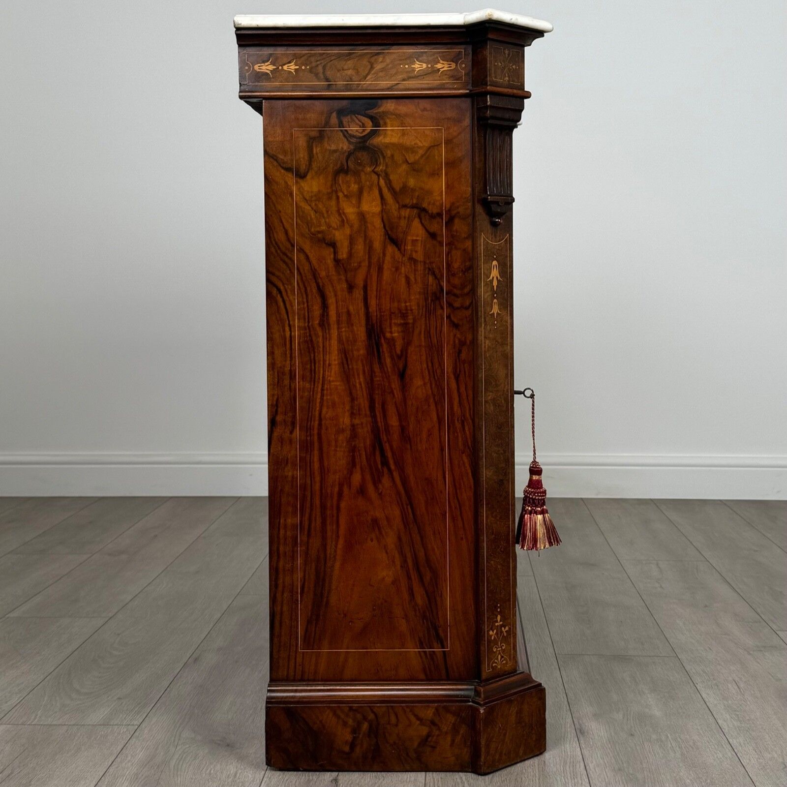 Antique 19th Century Fine Marble Top Pier Cabinet In Walnut photo vintage