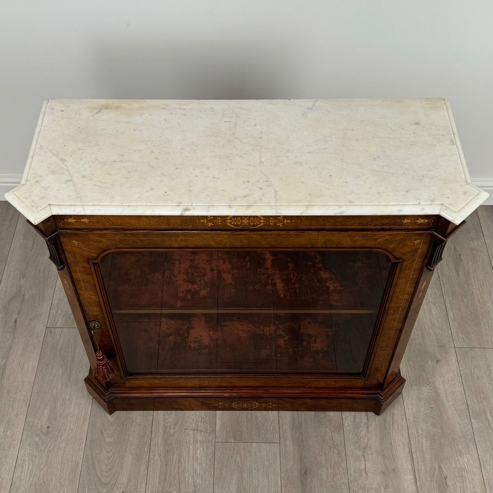 photo for sale Antique 19th Century Fine Marble Top Pier Cabinet In Walnut