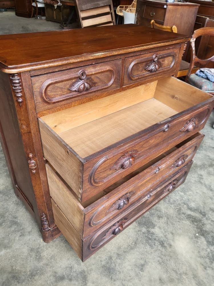 Antique 2 Over 3 Chest Of Drawers Carved Fruit Handles photo buy