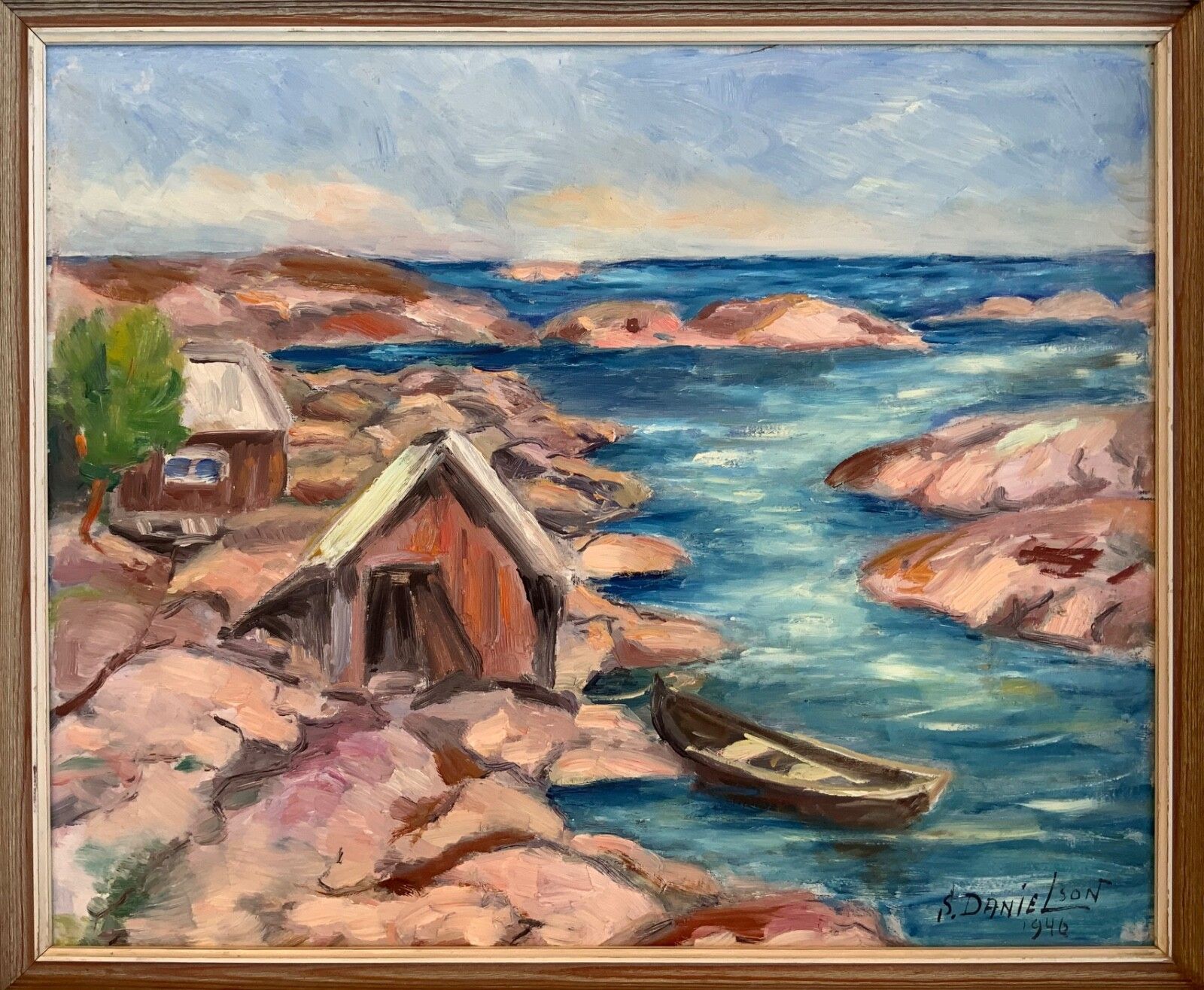 Vintage Landscape Oil Painting, Signed By Danielson 1946 photo for sale