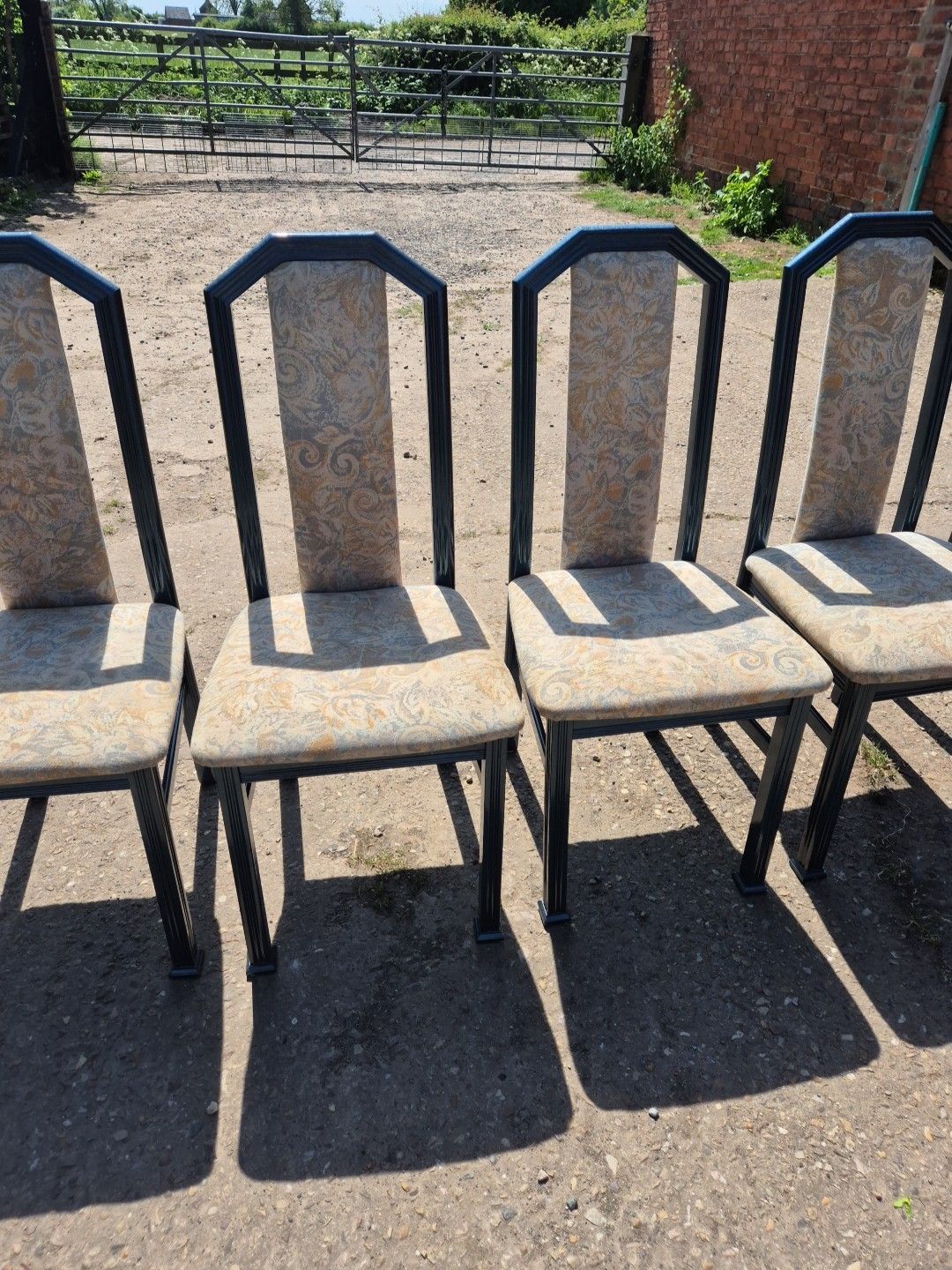 Set Of 6 (2 Carvers) Blue Marble Effect Wooden Framed Dining Chairs By Caxton photo for sale