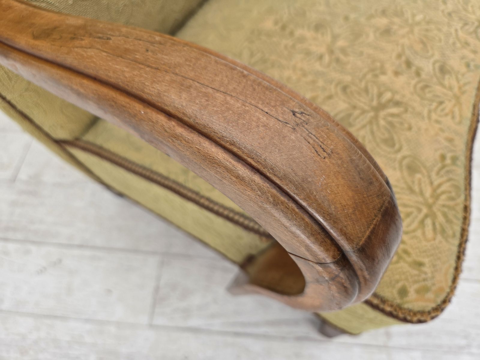 790.0 1960s, Danish Armchair, Light Green Furniture Velour, Beech Wood. photo
