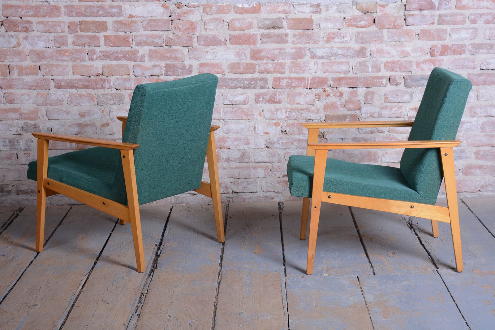 Pair Of Restored Mid Century Armchairs, By Jitona Soběslav, Beech, Czech. 1960s photo vintage