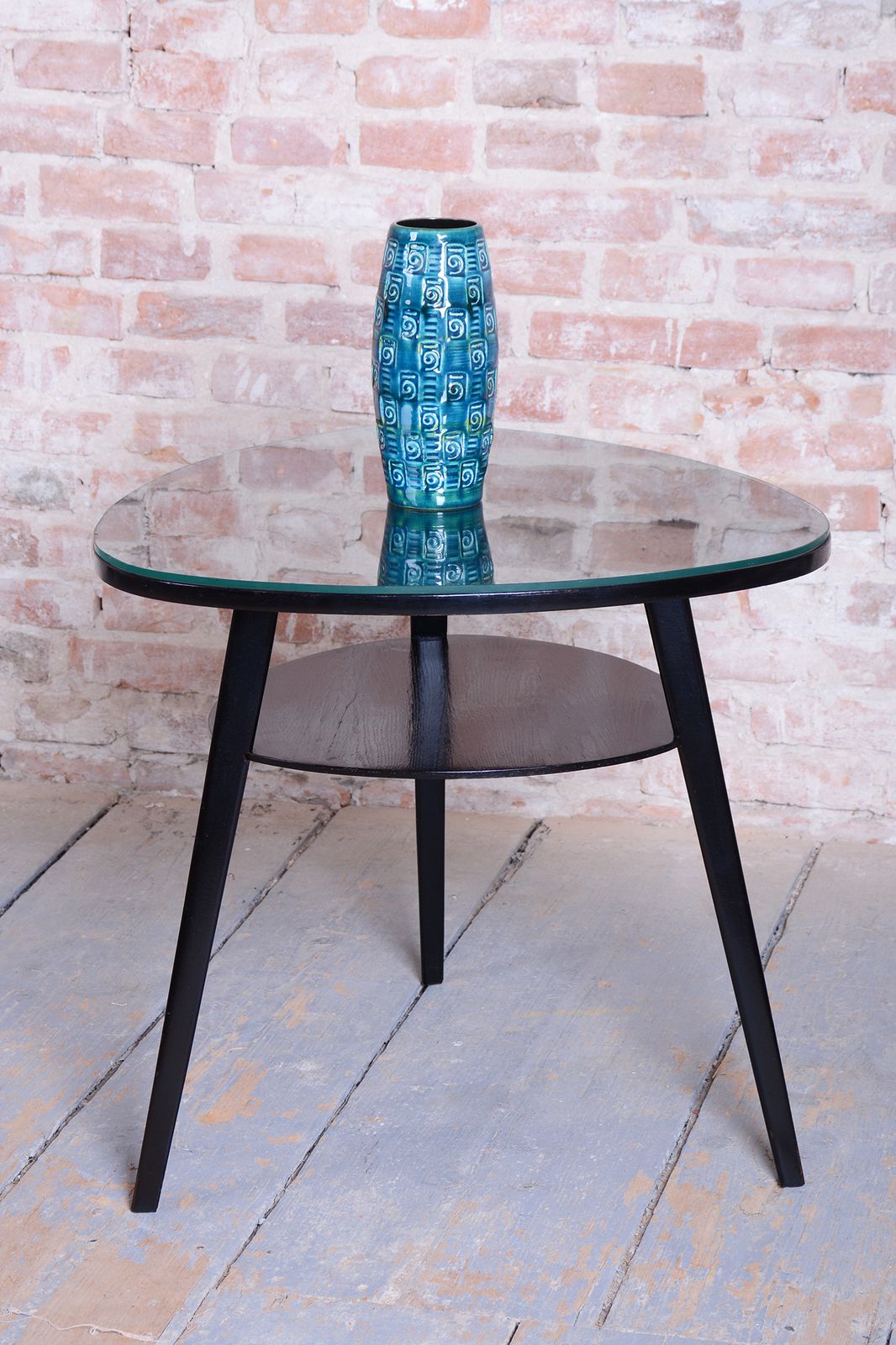 photo furniture Restored Mid  Century Coffee Table, Beech, Oak, Glass, Polish, Czech, 1950s