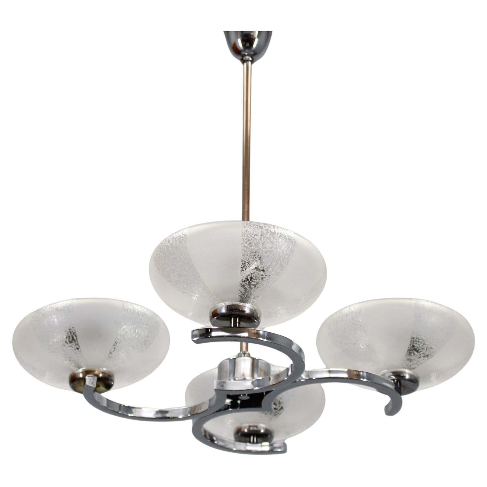 1950s Chrome And Glass Chandelier By Napako, Czechoslovakia