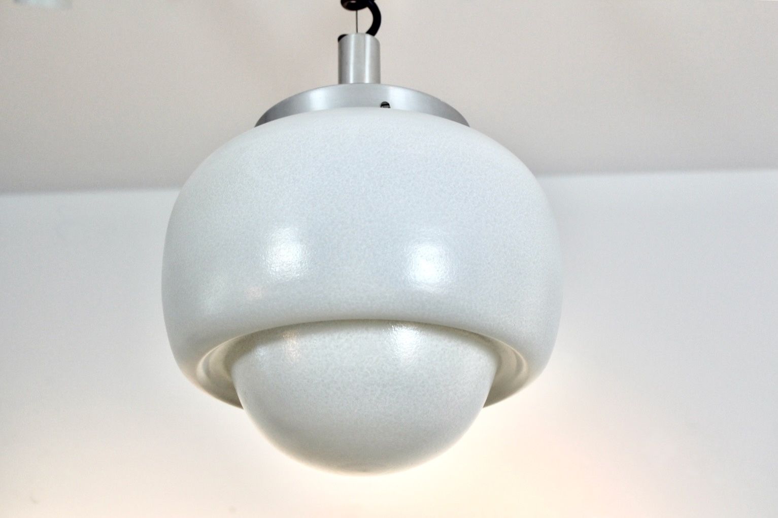 Peill & Putzler Aluminum And Opal Glass Bubble Pendant, Germany, 1960s photo Lighting