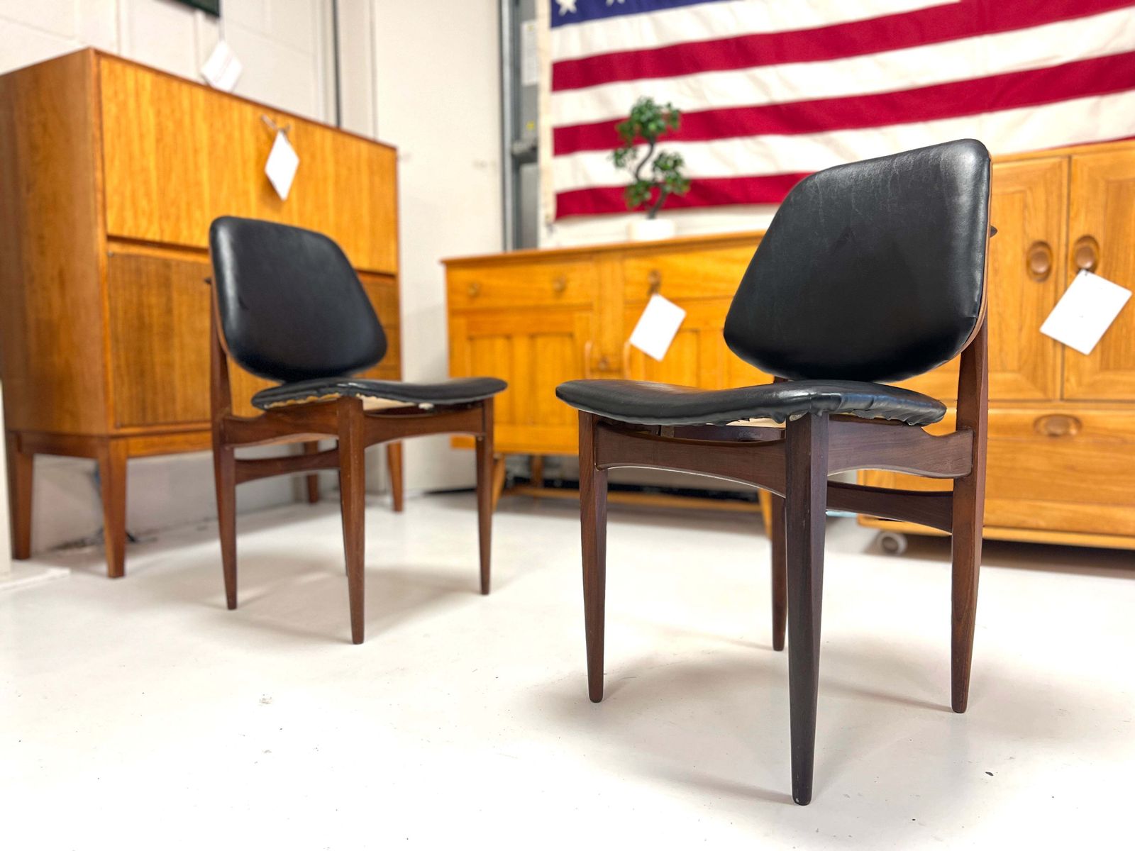 Pair Of Eilliotts Of Newbury, Teak And Leatherette Dining Chairs photo furniture