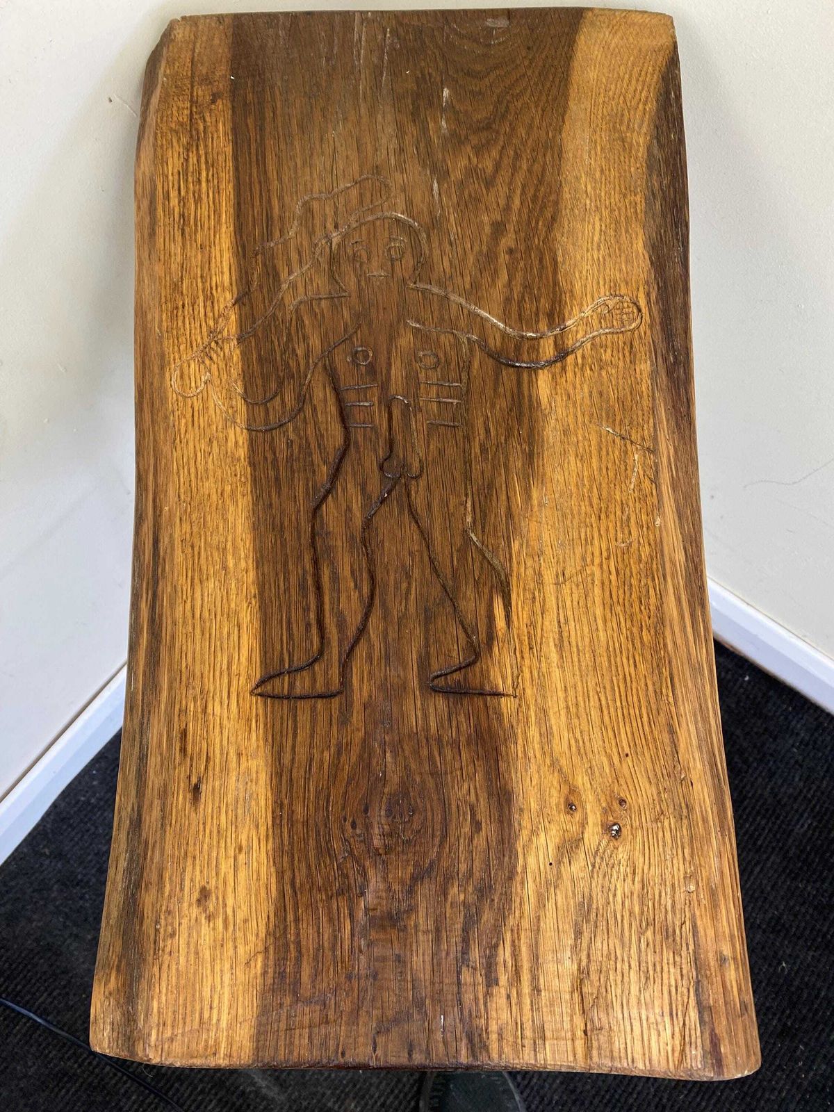 Unusual And Unique Display Stand Or Side Table With Natural Wood Slab Top Carved With The Giant Of Cerne Abbas photo furniture