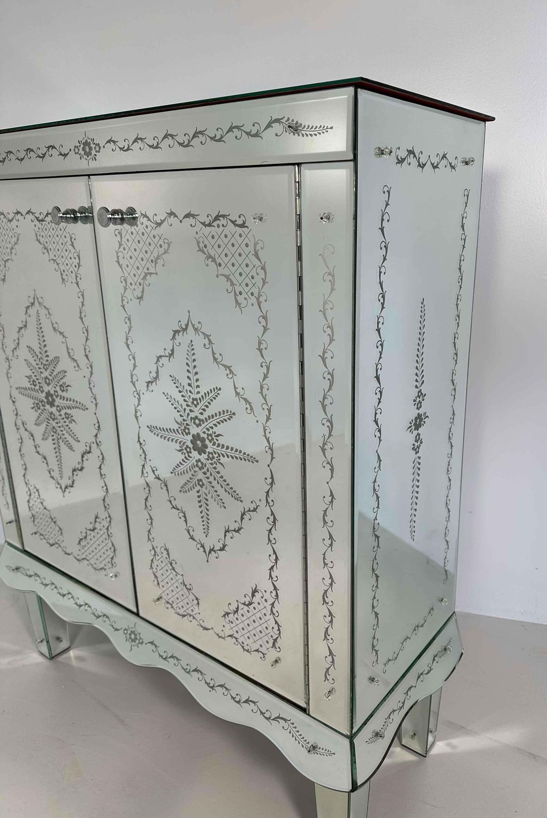 Italian Engraved Murano Glass Mirror Cabinet, Art Deco Style photo Furniture