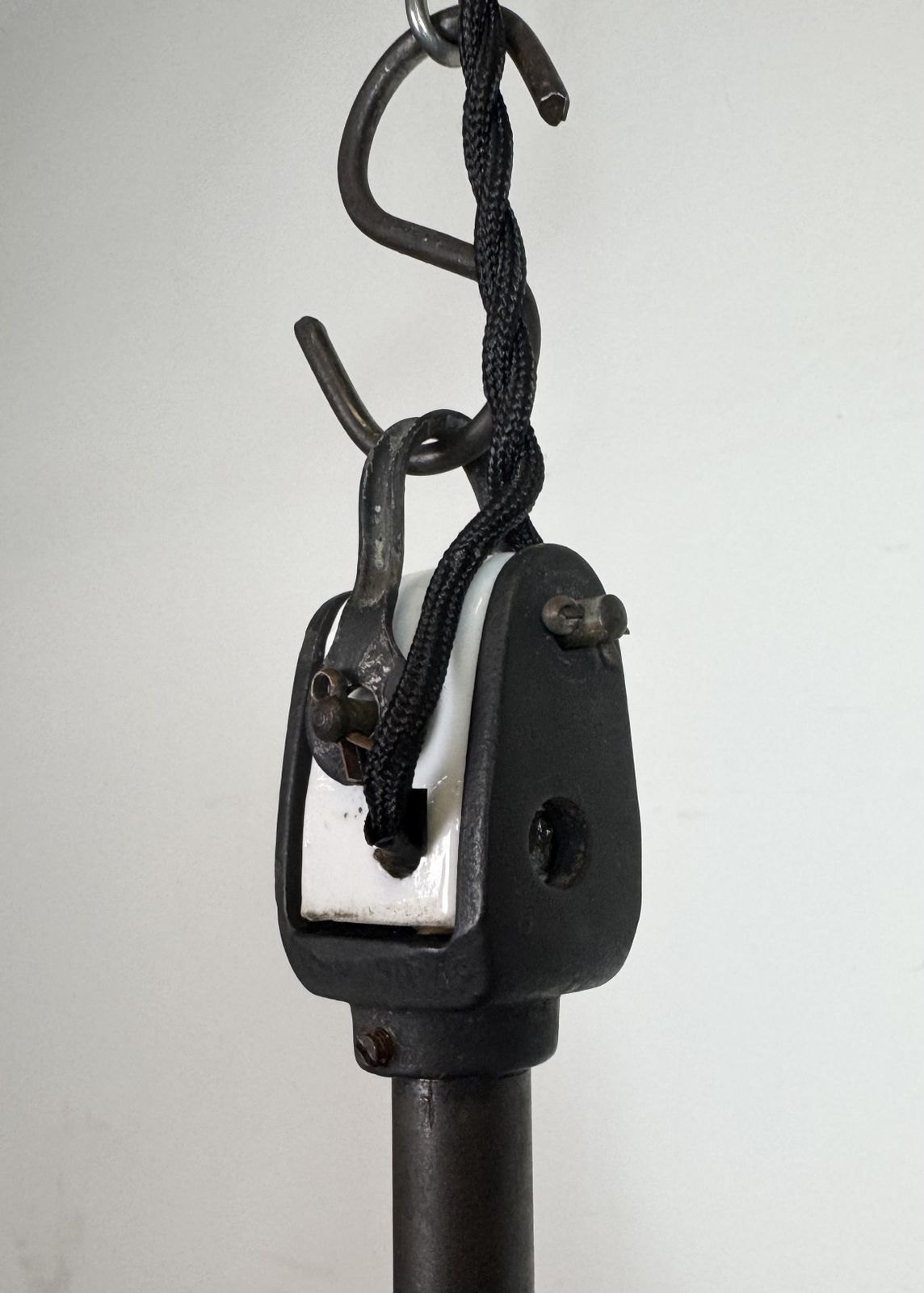 Lighting Industrial Black Enamel Factory Lamp With Porcelain Top, 1950s photo