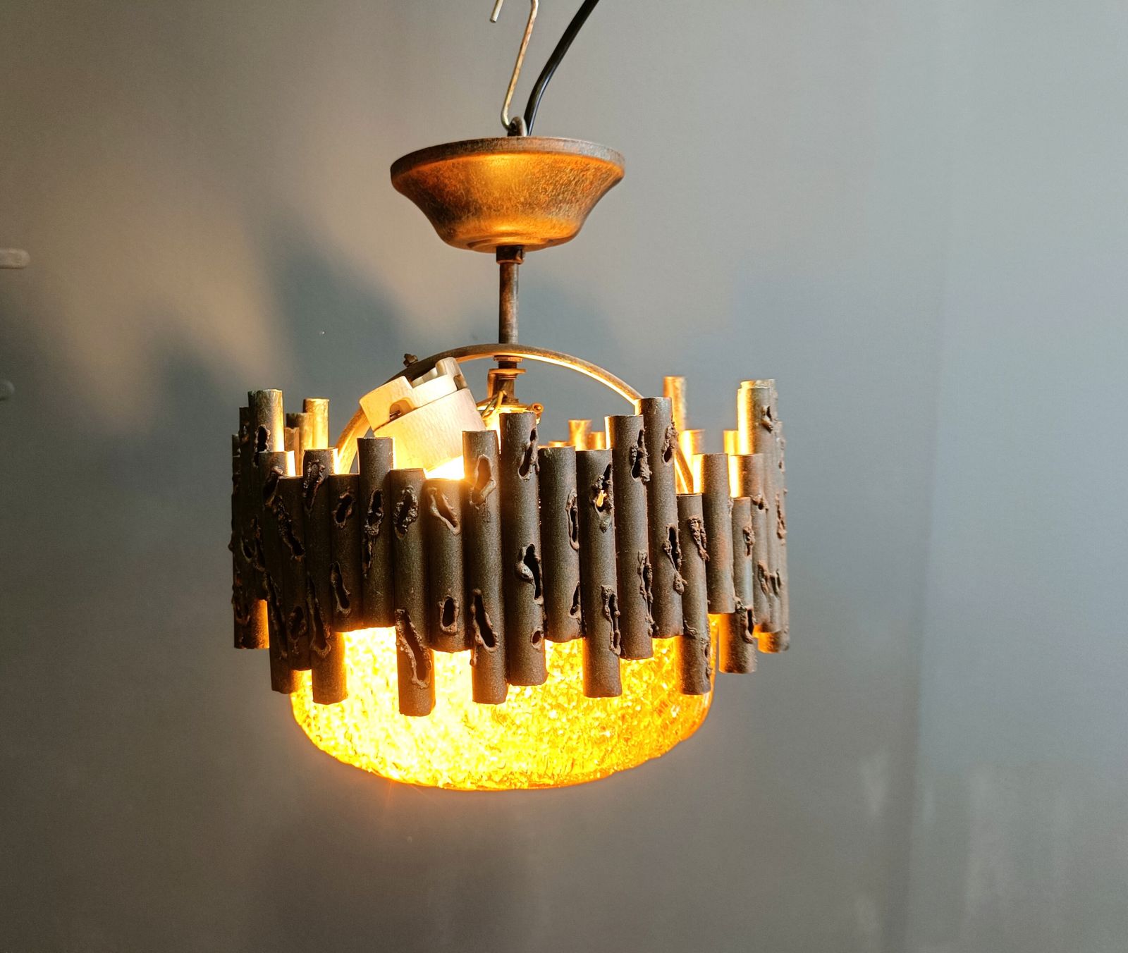 Brutalist Pendant Lights By Marcello Fantoni, 1960s photo vinterior