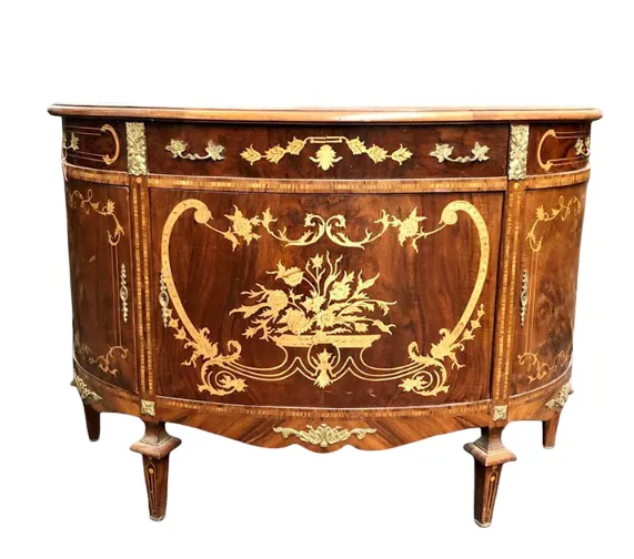 Antique French Marquetry Oval Sideboard | Early 20th Century | Handcrafted Wood Inlay