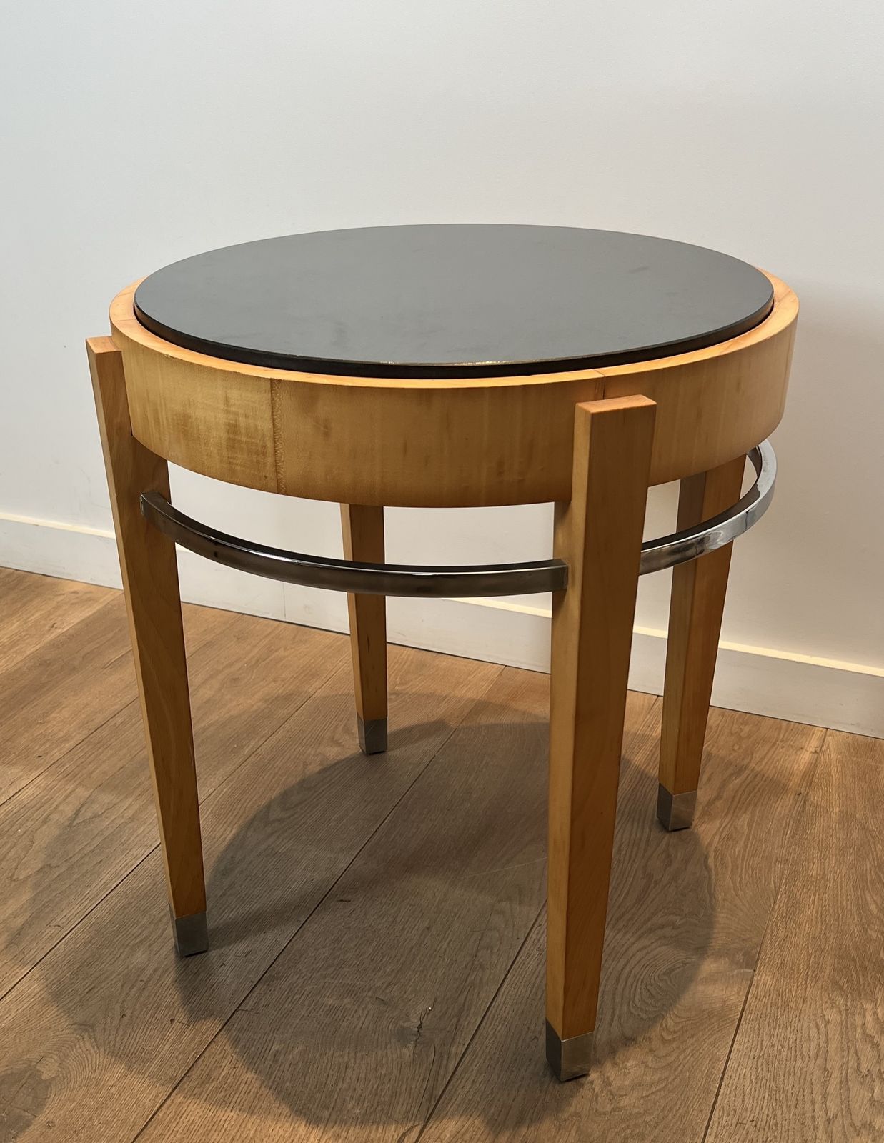 2250.0 Sycamore Veneer, Chrome And Marble Top Pedestal Table photo